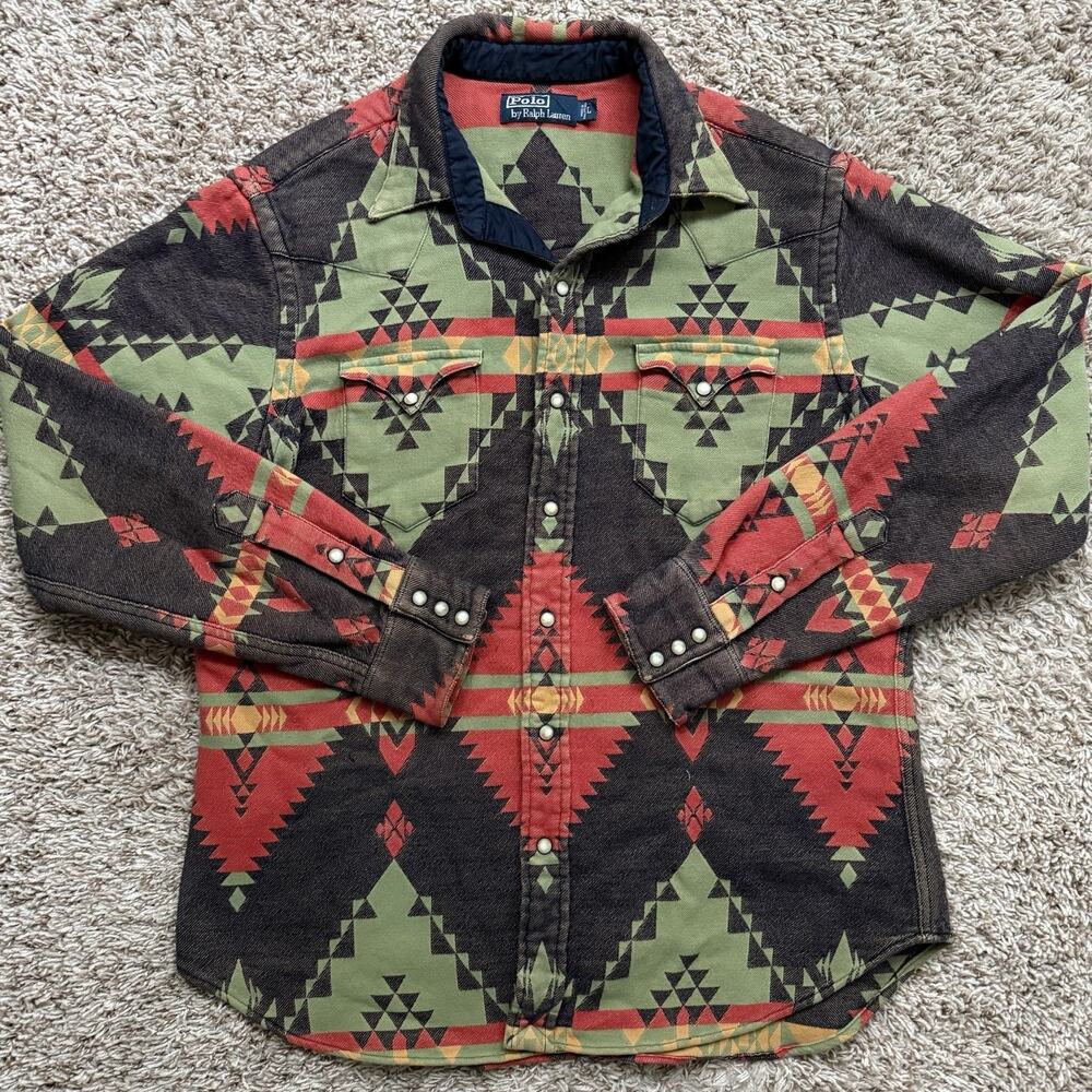 Vintage Polo Ralph Lauren Southwestern Aztec Pearl Snap Thick Shirt Men’s Size L